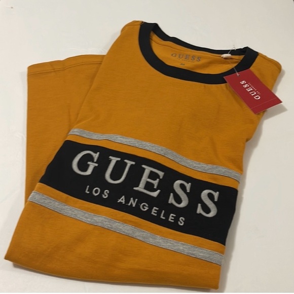 Guess Men Tshir Short Sleeeve Bort Logo Crew Dorado Gold.size Medium & Large.NWT - Picture 5 of 6